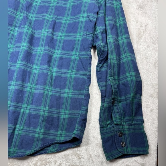 J.Crew Factory Women’s Lightweight Flannel Boy Fit Green Blue Plaid Button Top L - Picture 10 of 13